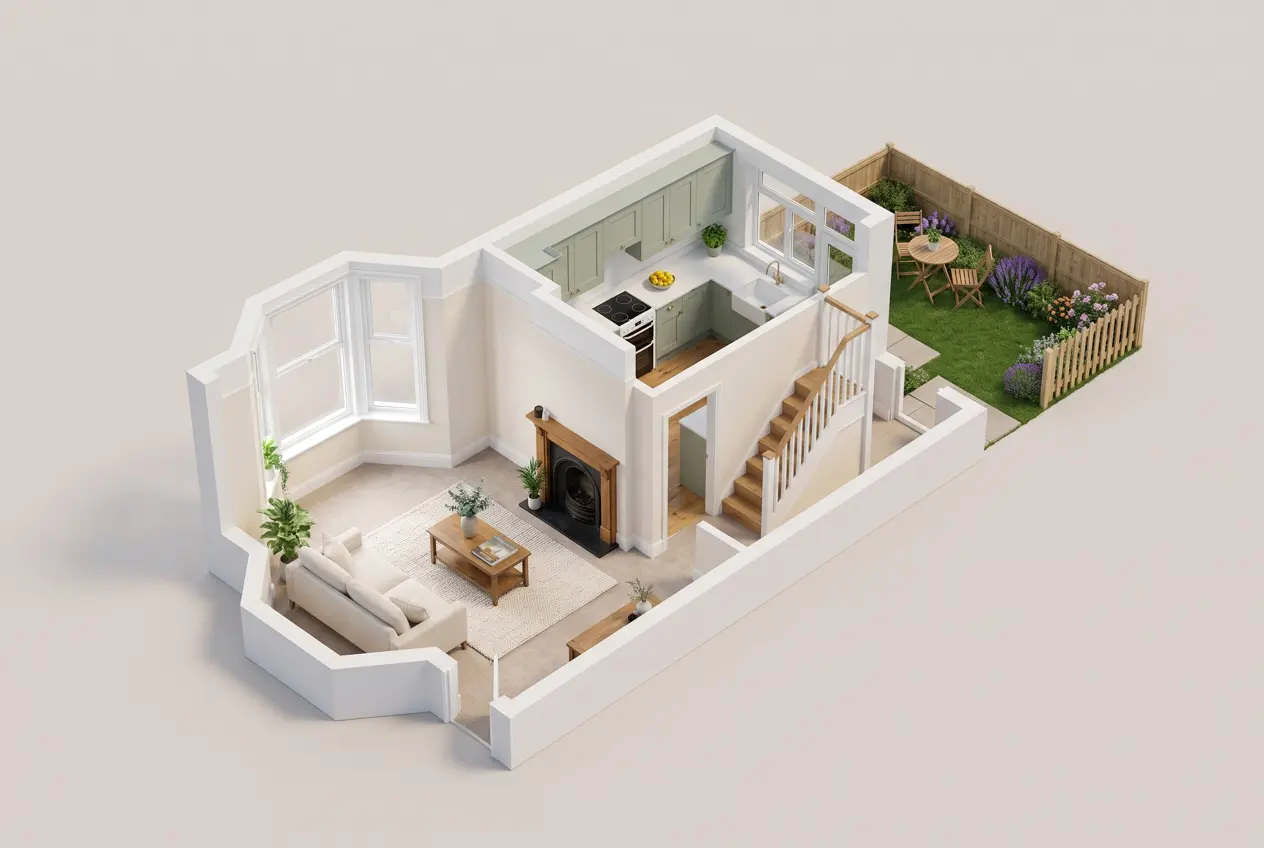 3D dollhouse of the floor plan
