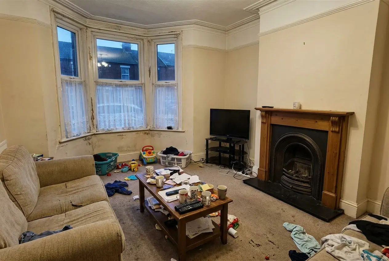 Cluttered living room